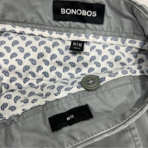 BONOBOS Mens Slim-Fit Straight-Leg Washed-Chino Pants 32x 31 Gray Flat-Front - Picture 5 of 10